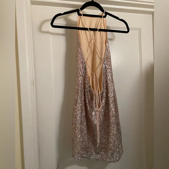 Pink Sequin Backless Mini Party Dress sz Med barbiecore - Picture 2 of 10